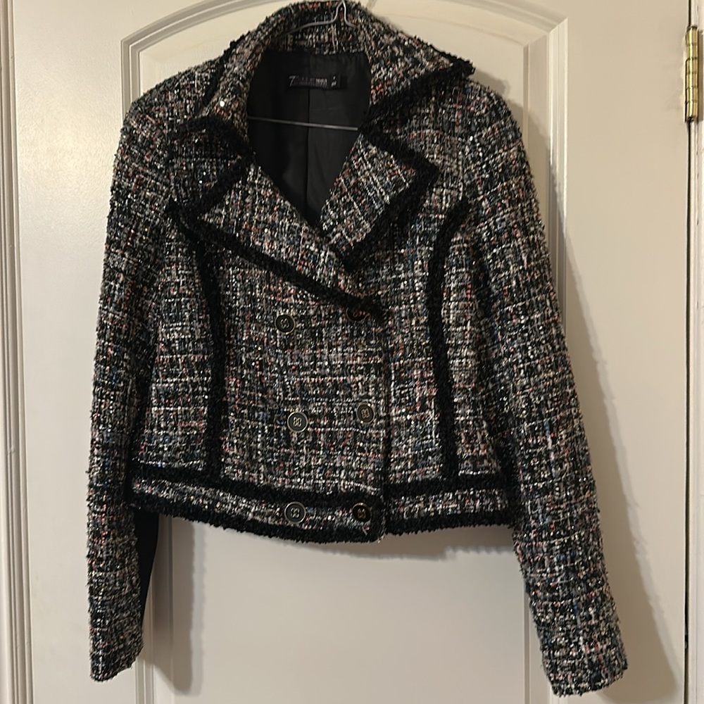 NY & Co METALLIC Heavy Tweed Double-Breasted Jacket - Multicolor Textured - Picture 3 of 10